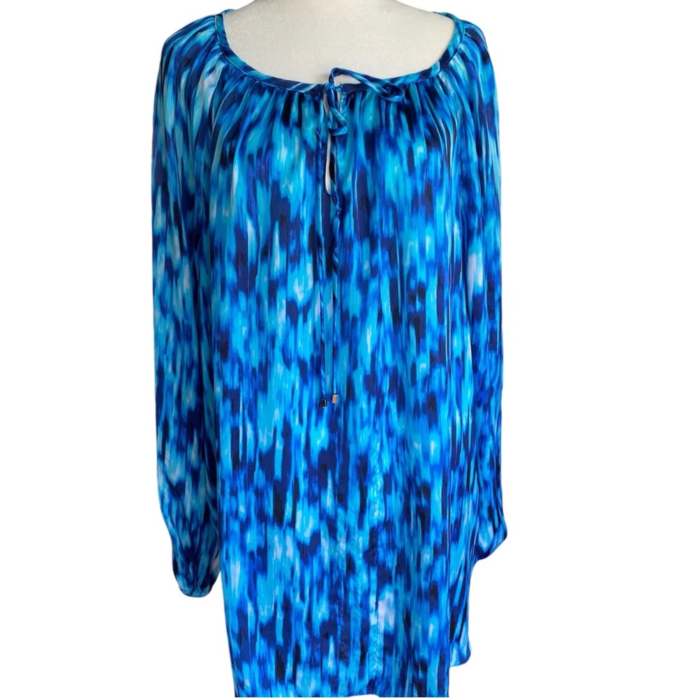 Ellen Tracy Women’s Blue/Aqua Pull-over Long Sleeve Polyester Blouse Sz 3X